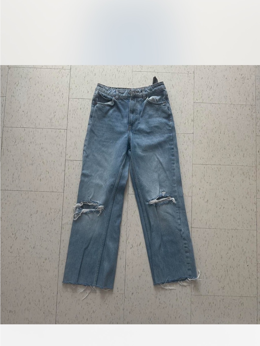 Zara Light Blue Distressed Wide-Leg Jeans